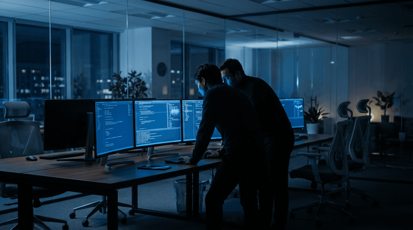 Equipo de desarrollo de Daleki Lab colaborando en una oficina tech moderna